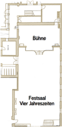 Grundriss des Festsaals vier Jahreszeiten mit Bühne in der Hoftaverne Ziegelböck für Seminare Tagungen und Veranstaltungen