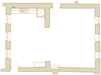Grundriss der Hochzeitsstube in der Hoftaverne Ziegelböck für kleine Seminare Besprechungen und Workshops