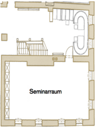 Grundriss des Seminarraums in der Hoftaverne Ziegelböck mit grosser hellen Fläche für Seminare Tagungen und Workshops